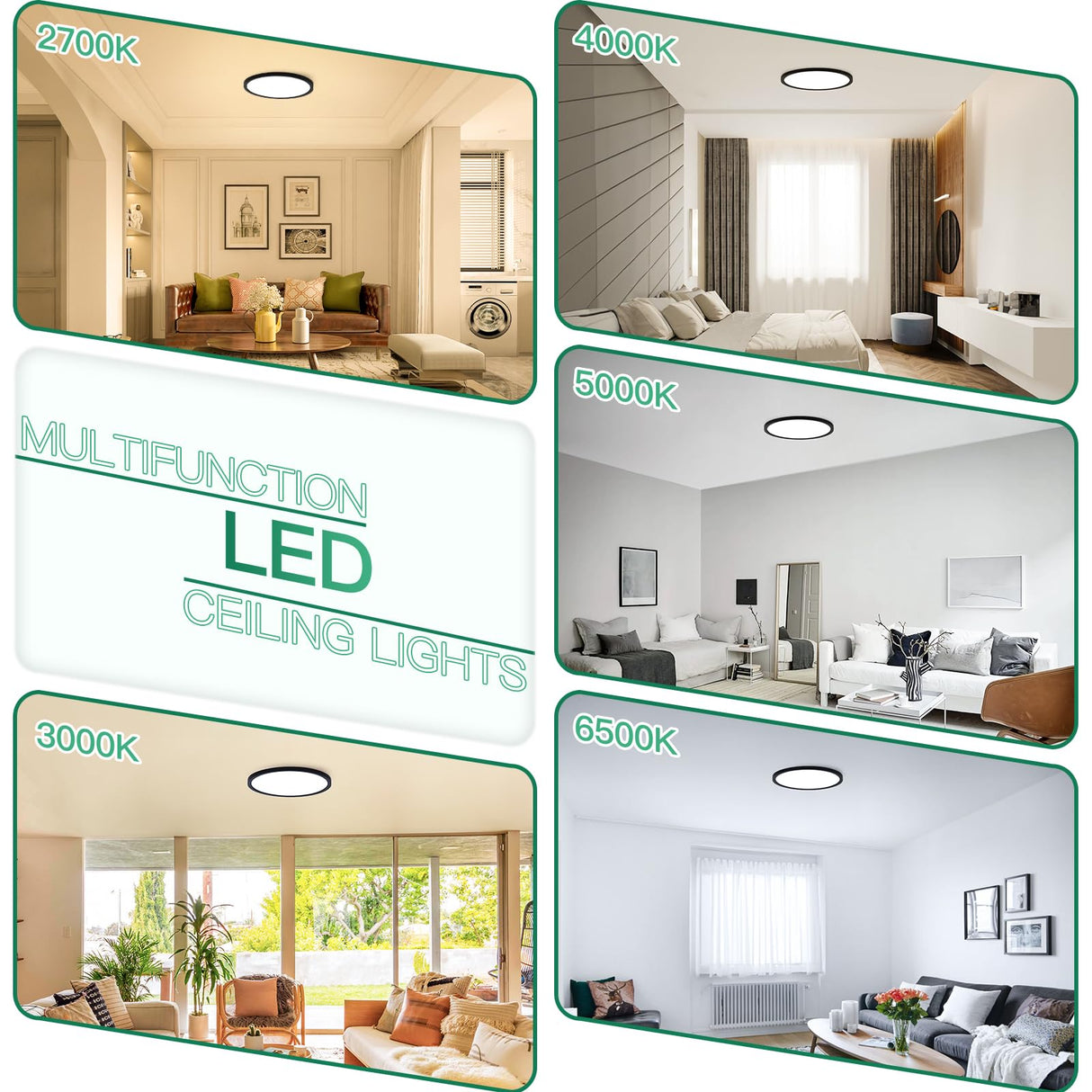 Brightever Black Flush Mount Ceiling Light, 7 Inch 12W, Super Slim 0.67 Inch 1200LM LED Ceiling Light Fixtures, Dimmable & 2700K/3000K/4000K/5000K/6500K 5 Color in One Ceiling Lamp for Closet, 2 Packs