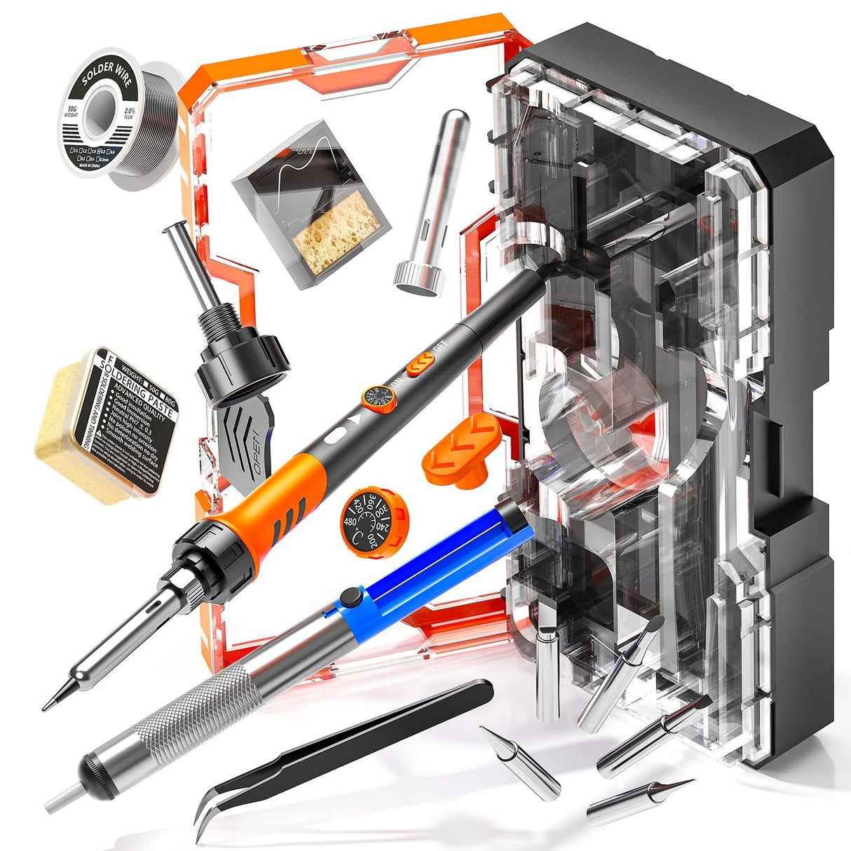 Soldering Iron Premium Kit, 60W Soldering Gun with Ceramic Heater, 12-in-1 Soldering Tool, Adjustable Temperature 200 to 450°C, Includes Soldering Iron Tip, Solder Wire, Pump and Paste