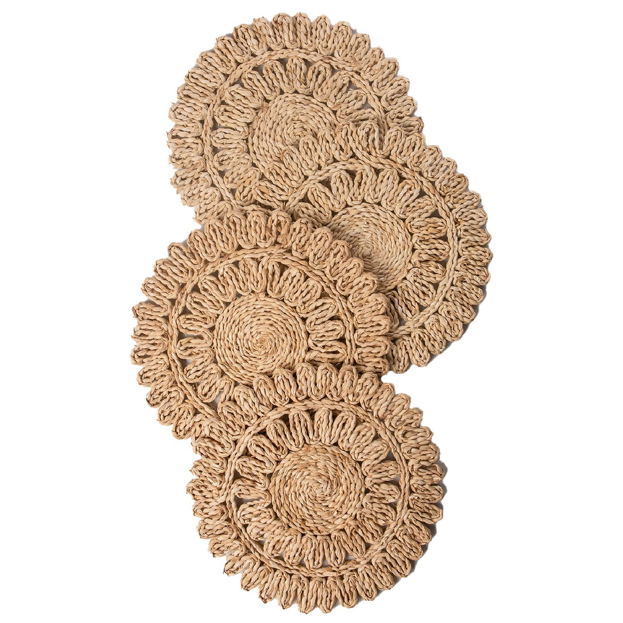 Laquedecraft 13.8" Round Corn Husk Placemats Set of 4 | Boho Rattan Woven Table Mats | Farmhouse Spring Plate Chargers Like Water Hyacinth, Seagrass for Wedding, Party, Christmas, Events