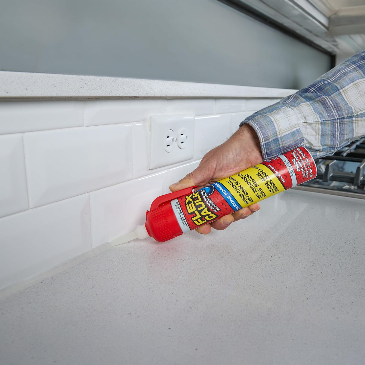 Flex Caulk, Silicone, Waterproof & Weatherproof Sealant, Strong, Indoor, Outdoor, Bath, Kitchen, Shower, Sink, Window, Baseboards, Door, RV, Roof, Wood, Glass, Tile, Marine, Clear, 6.5 oz, 1-Pack