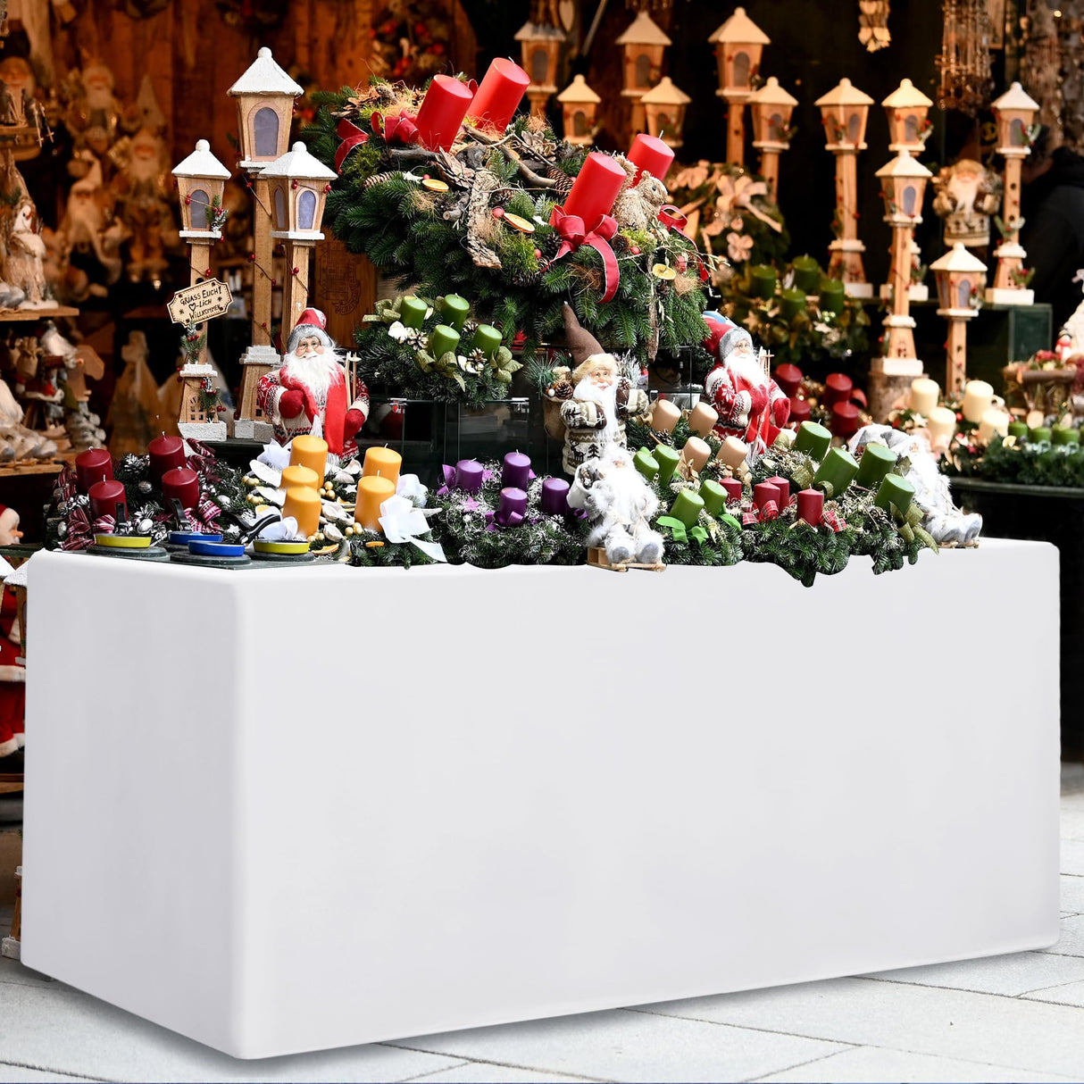 HolidayIdeas Fitted White Tableclothes - 72 x 30 Inch - 2 Pack Rectangle Table Covers for 6 Foot Tables, Polyester Fabric Tablecloths for Christmas, Parties, Wedding, Trade Show