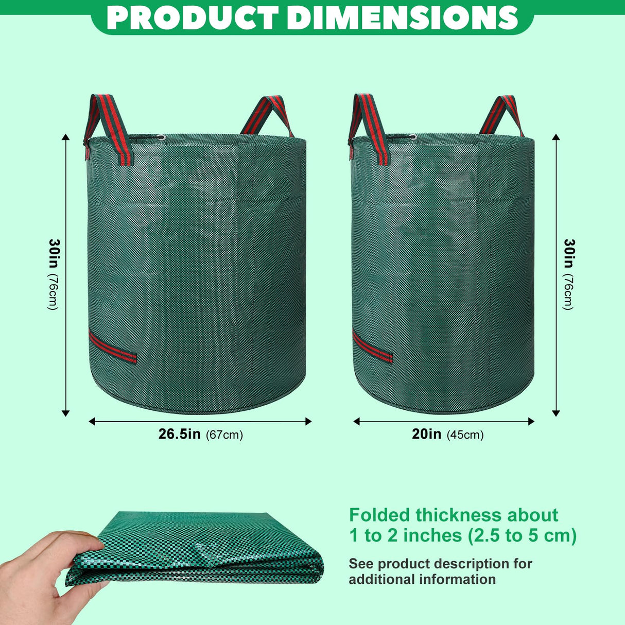 72 & 32 Gallon Reusable Yard Waste & Lawn and Leaf Bags with Handles - Tear Resistant Garden Trash Bags for Seasonal Cleanup, Patio, Lawn & Leaf Collection, Grass Clippings, Collapsible with Gloves