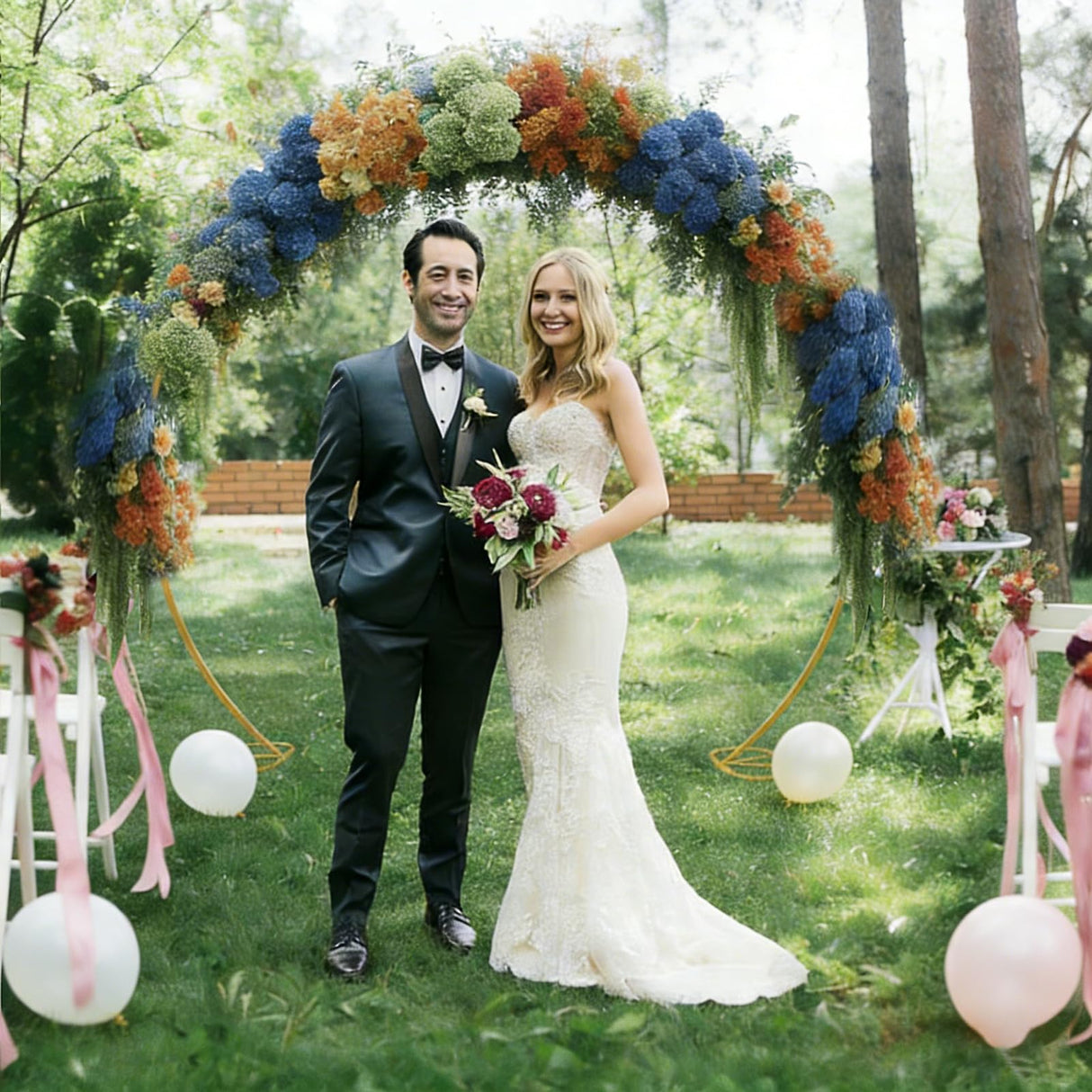 8ft Balloon Arch Stand,Round Backdrop Stand,Golden Circle Wedding Arch Frame for Wedding,Valentine's Day,Birthday,Party,Friends Gathering,Christmas,Garden Decoration