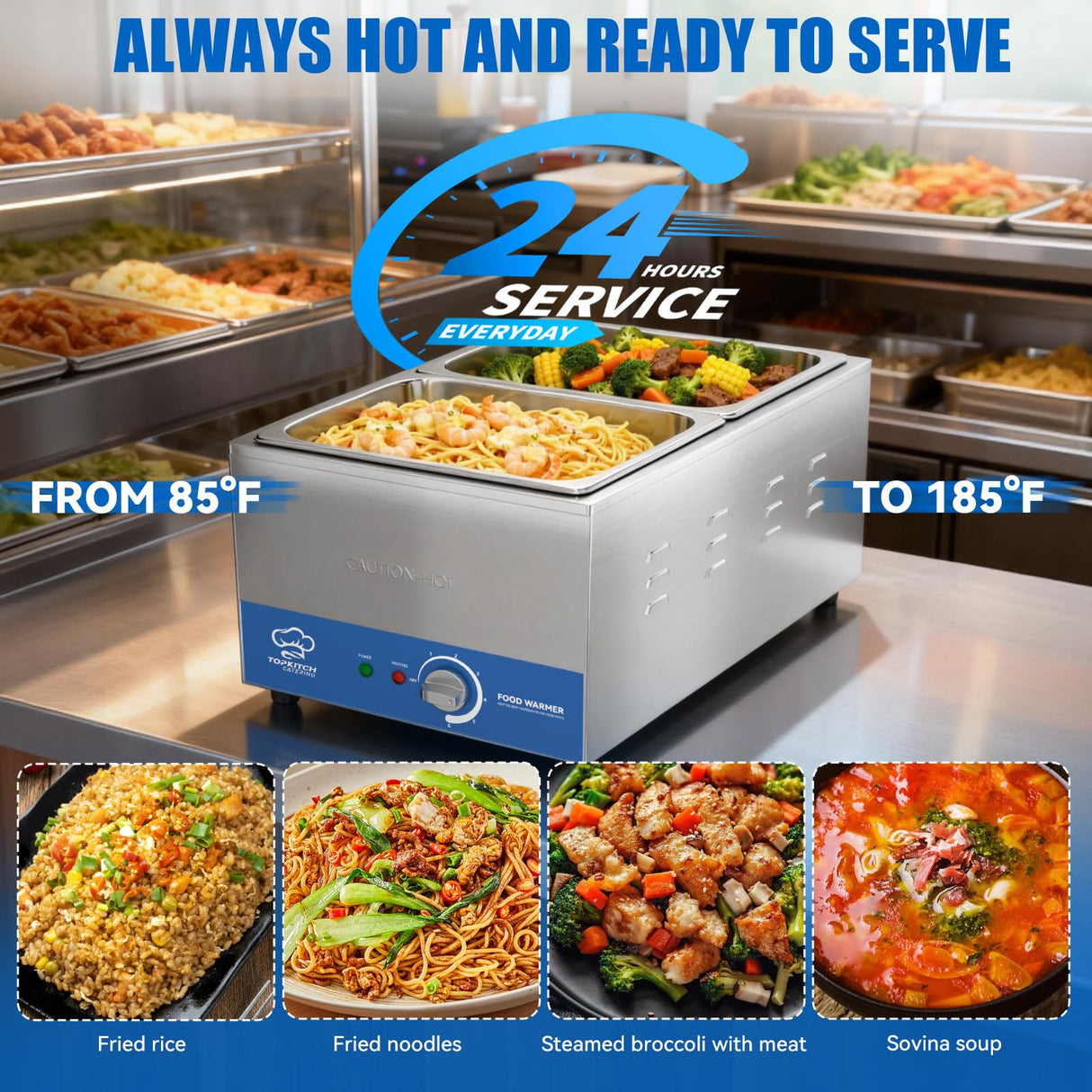 TOPKITCH 2-Pan Commercial Food Warmer with Non-Leakage Stretch-Forming Water Tank &2 of 1/2 Size GN Pan,18L Countertop Steam Table Soup Station Bain Marie for Buffet,Catering,Parties and Restaurants