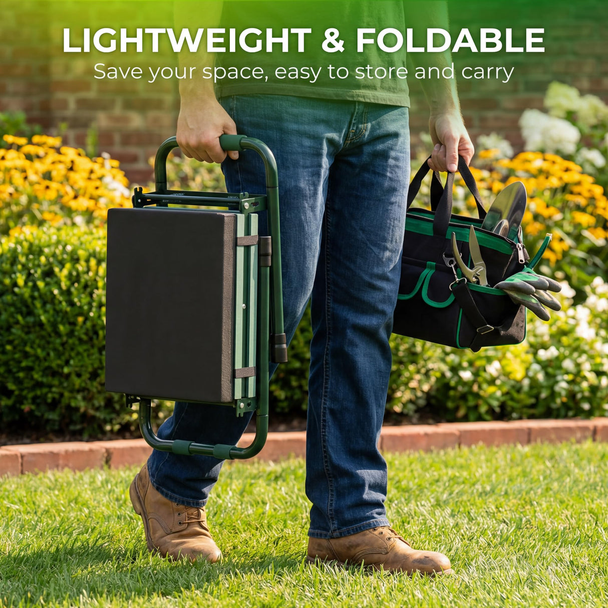 Walensee Garden Kneeler and Seat, Foldable Heavy Duty Garden Stool with Soft Kneeling Pad & Tool Pouch, Easy Stand Up Gardening Bench for Seniors, Women & Men, No Assembly Gardening Gift for Mom Dad