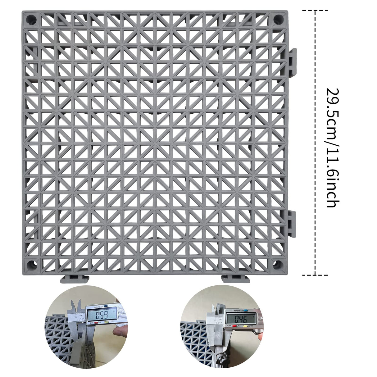 Jaderlu 12 Pack Modular Interlocking Cushion 11.6" x 11.6" Rubber Mat Floor Tile Mats Drain Pool Patio Balcony Yard Pet Area Washer Pad(Gray)