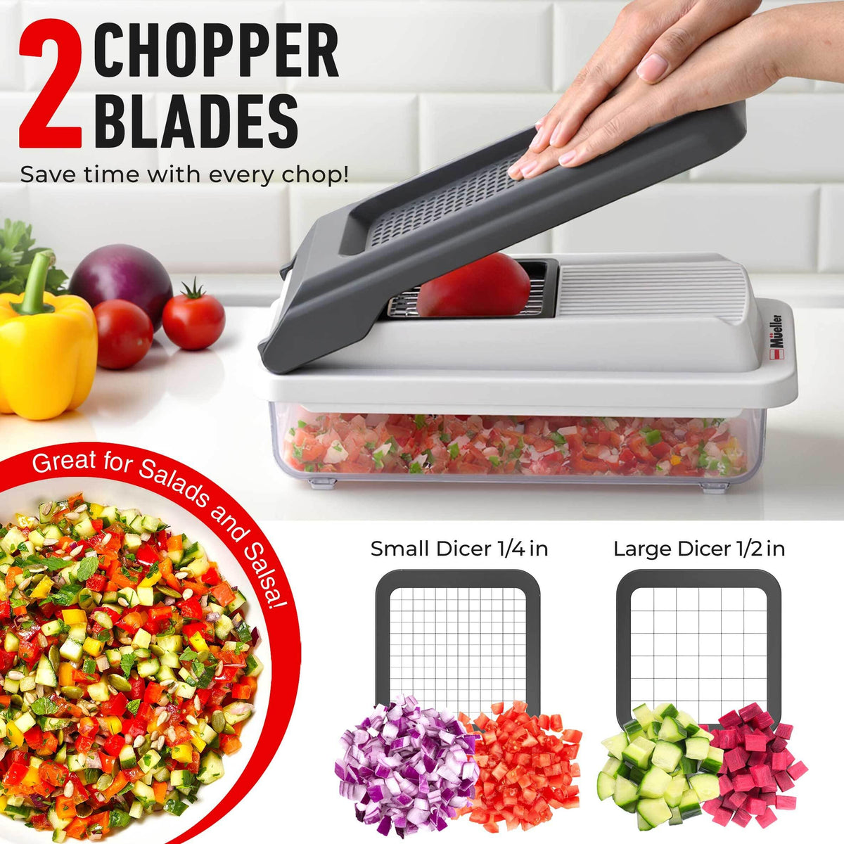 Mueller Vegetable Chopper Mandoline Slicer, Food, Cook's Tool, Veggie Chopper Onion Vegetable Cutter with Container, Dicer, Kitchen Gadgets & Essentials, White Sand/Grey