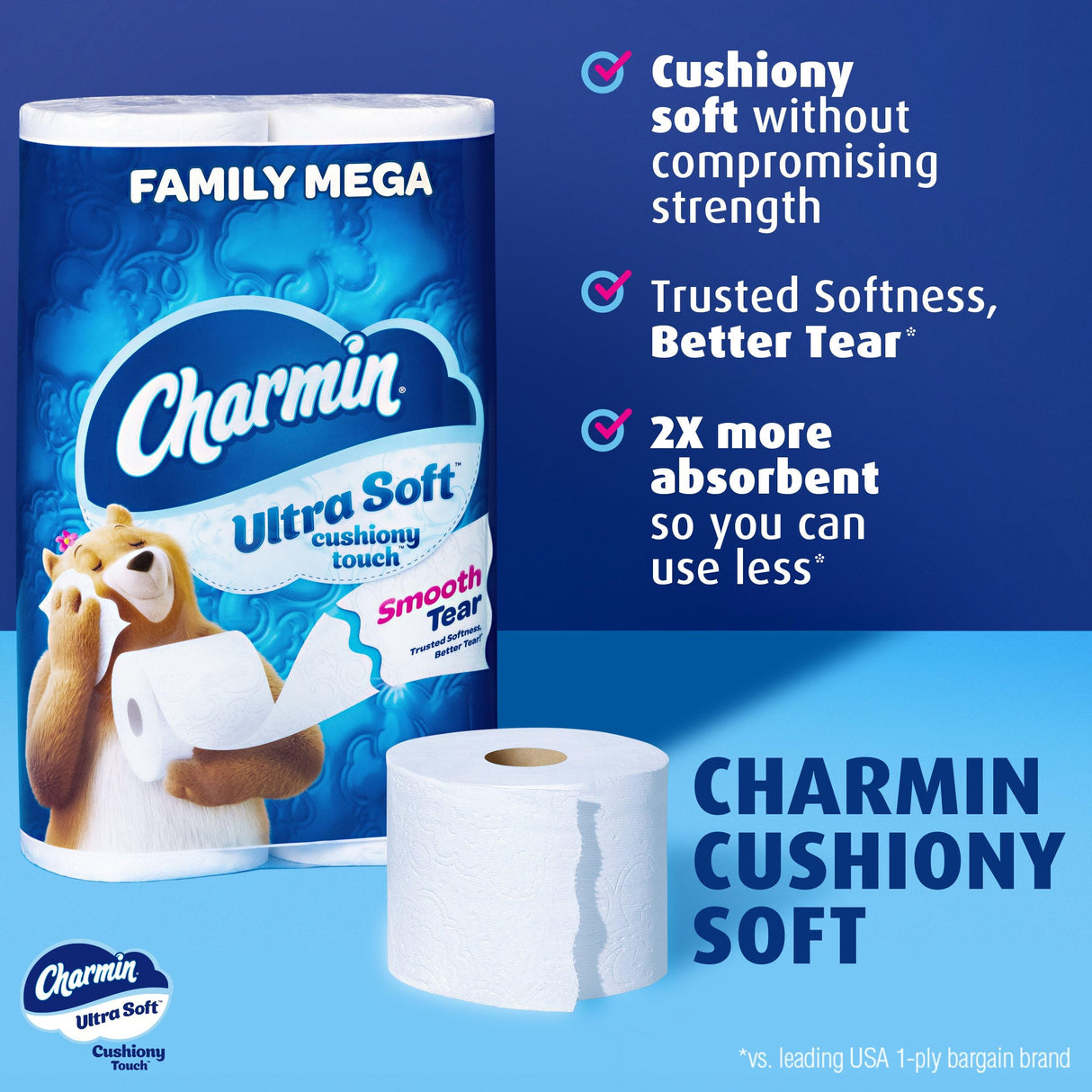 Charmin Ultra Soft Cushiony Touch Toilet Paper, 30 Family Mega Rolls = 153 Regular Rolls