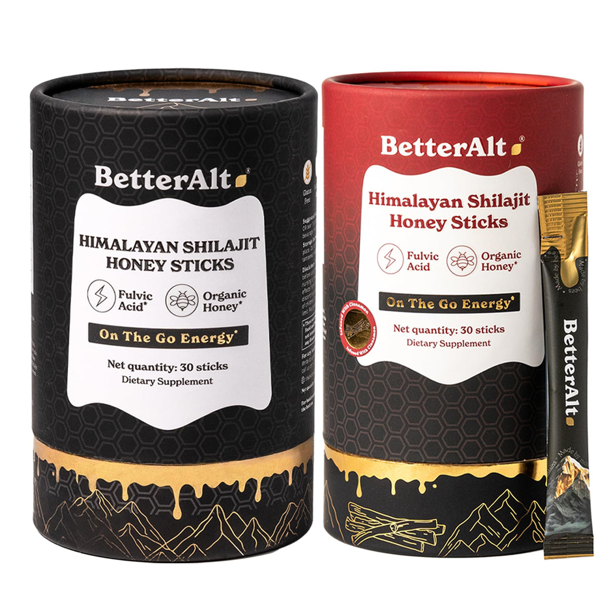 Better Alt Pure Himalayan Shilajit Sticks with Organic Honey, Saffron | Easy to Consume Shilajit| Energy Boost & Immune Support, 85+ Trace Minerals, 75%+ Fulvic Acid (Pack of 2) Classic + Cinnamon