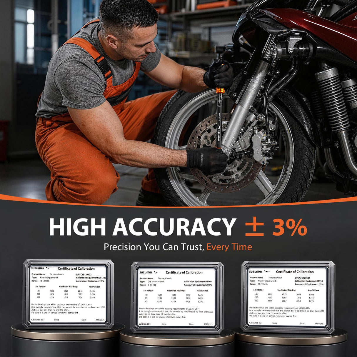 SUZUME 3PCS Torque Wrench Set 72 Teeth Dual-Direction Adjustable Torque Wrench Dual-Scales 1/4 & 3/8 & 1/2-Inch ±3% Accuracy Click Torque Wrenches for Bicycle, Motorcycle, Car,Maintenance