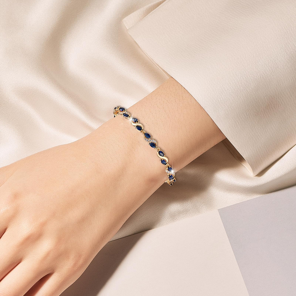 Richapex Diamond Tennis Bracelet for Women, Sapphire Bracelet, 18K Gold Plated Hypoallergenic Bracelets