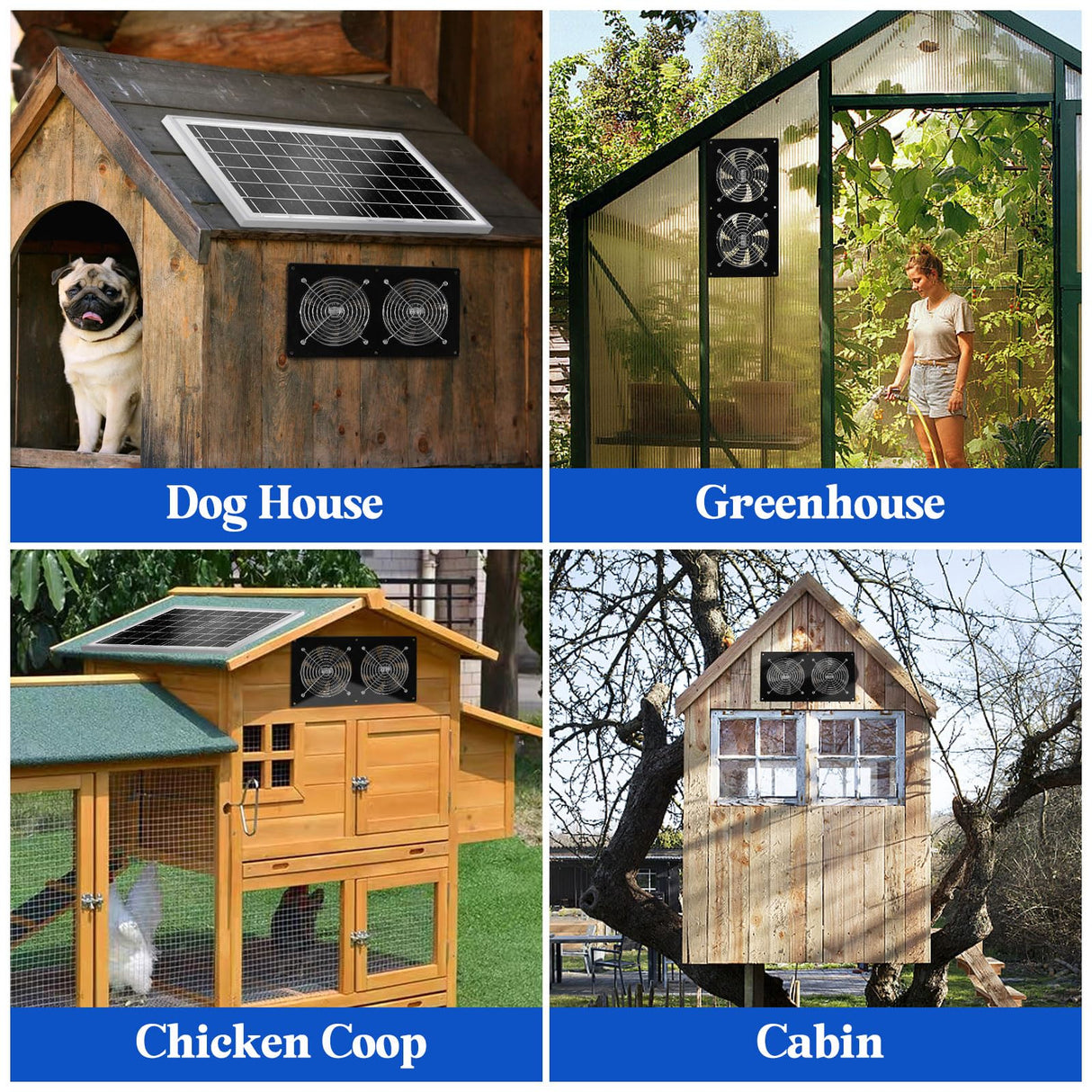 Solar Exhaust Fans & Powered Fan with 15W Panel & 2-Pack High-Speed Brushless DC Fans,Solar Ventilation Fan for Greenhouses, Chicken Coops, Attics, Barns, Sheds & Dog Houses