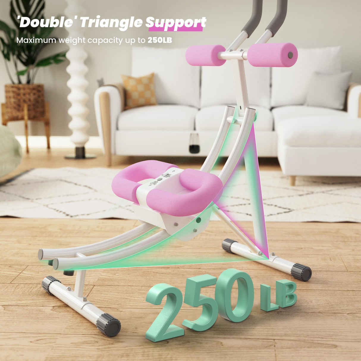 LanPavilion Ab Workout Equipment, Ab Machine with Height Adjustable and Stability, Ab Workout Equipment Home Gym Coaster for Stomach at Office with LCD Display-Christmas Gift Choice, Pink