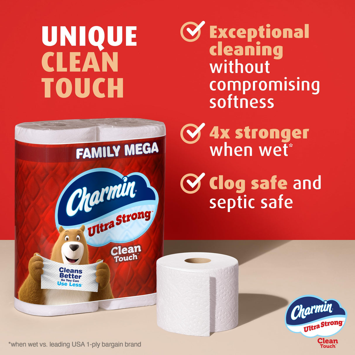 Charmin Ultra Strong Clean Touch Toilet Paper, 30 Family Mega Rolls = 150 Regular Rolls