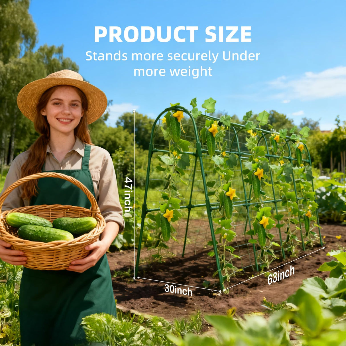Laodier Cucumber Trellis for Raised Bed, U-Shape Garden Arch Metal Support for Climbing Plants, Metal Arch Plant Support Vegetables Trellis, Plant Support for Vine(Green, 63 * 30 * 47inch(L*W*H))