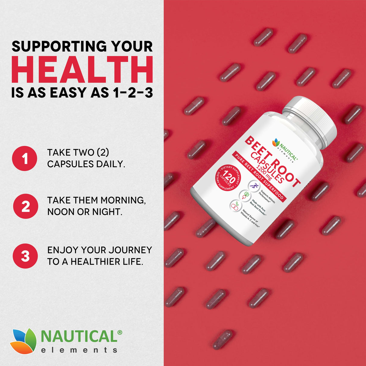 Beet Root Capsules - 1200mg Per Serving - 120 Beet Root Powder Capsules - Beetroot Powder Supports Blood Pressure, Athletic Performance, Digestive, Immune System (Pure, Non-GMO & Gluten Free