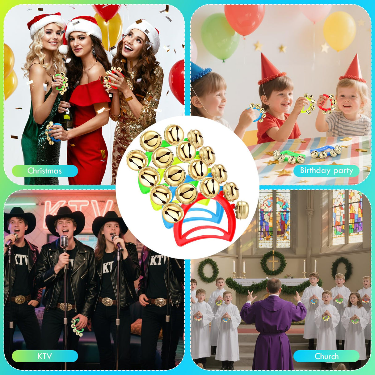 Yeshone 32 Pcs Hand Bells Jingle Bells Bulk Back to School Supplies Tambourine Noise Makers for Kids Adults Musical Instruments Church School Concert Birthday Party Operation Christmas Gifts