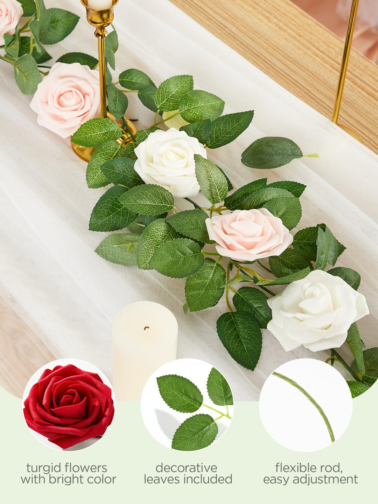 InnoGear Artificial Flowers, 50 Pcs Ivory White Foam Fake Roses Bulk with Stems for Decoration DIY Wedding Bouquets Centerpieces Bridal Shower Party Christmas Tree