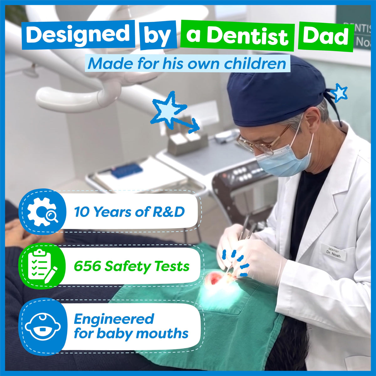Dr. Noah Microplastic-Free Bamboo Baby Toothbrush, Dentist Designed, 4 Pack