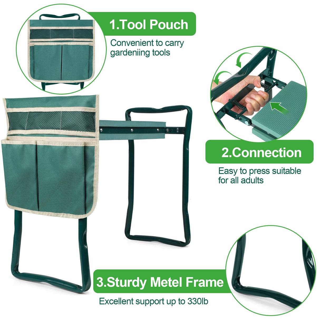 Garden Kneeler and Seat, Garden Bench for Kneeling and Sitting, Garden Stool and Kneeler with A Tool Pocket, Eva Soft Foam Pad for Kneeling and Seating, Gardening Gifts for Women Men Seniors Gardener