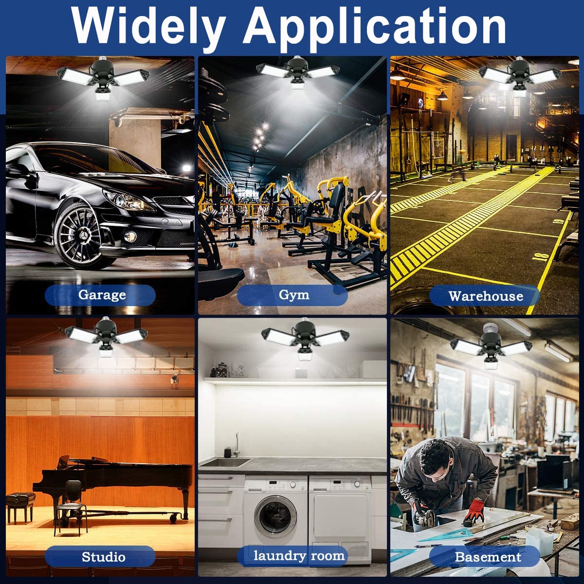 2Pack 80W LED Garage Light, 8000 Lumen Ceiling Lights with 3 Adjustable Panels, 6500K Daylight Light Bulb Fixture LED Lights for Garage, E26/E27 LED Shop Lights, Attic Workshop LED Bay Light