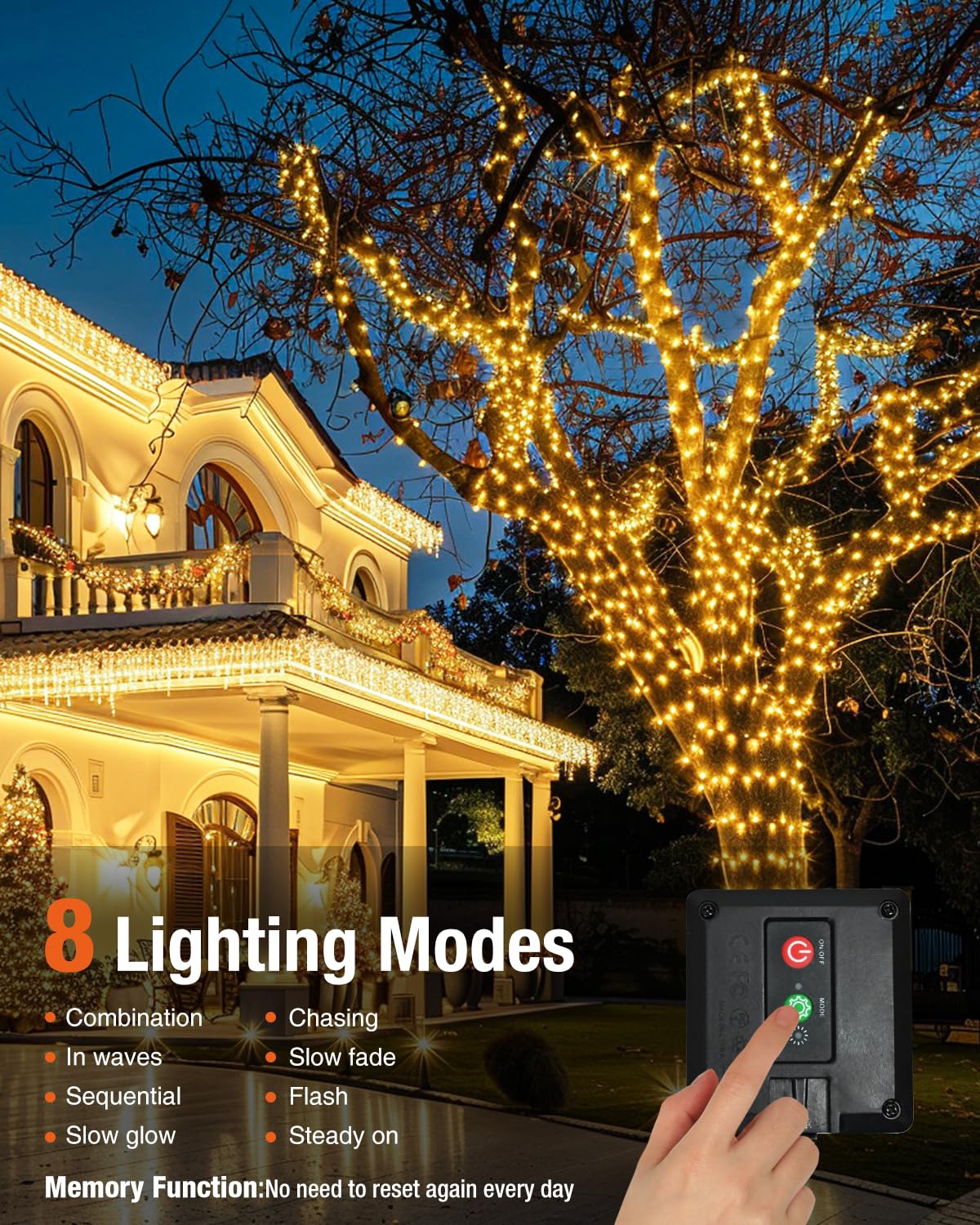 bitjam 3 Pack Solar Fairy Lights for Outside Waterproof, Total 147FT 450 LED Solar String Lights Outdoor 8 Modes Solar Twinkle Lights for Garden Yard Christmas Tree Wedding Party Decor, Warm White