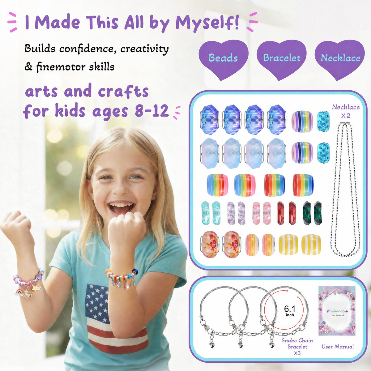 Charm Bracelet Making Kit & Unicorn/Mermaid Girl Toy- ideal Crafts for Ages 8-12 Girls who Inspire Imagination and Create Magic with Art Set and Jewelry Making Kit