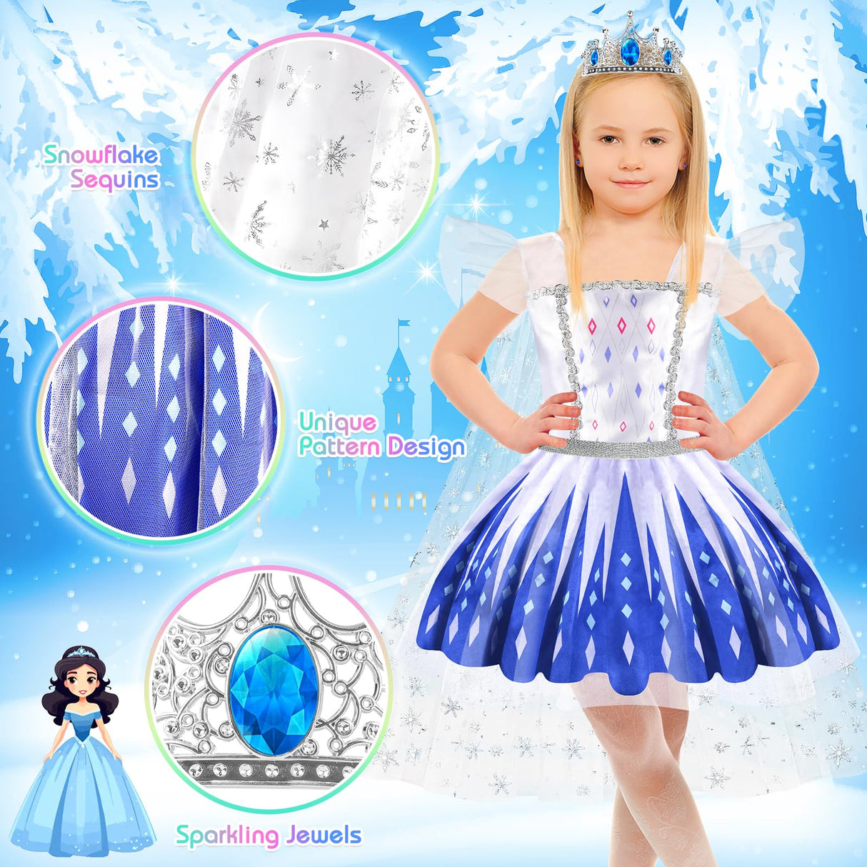 EULRGAUS Princess Dress Up, Toddler Dress Up Clothes, Cosplay Princess Costume Gift Set with Princess Dresses and Princess Toys, Pretend Play Girl Toys Age 3-6, Halloween Christmas Birthday Gift