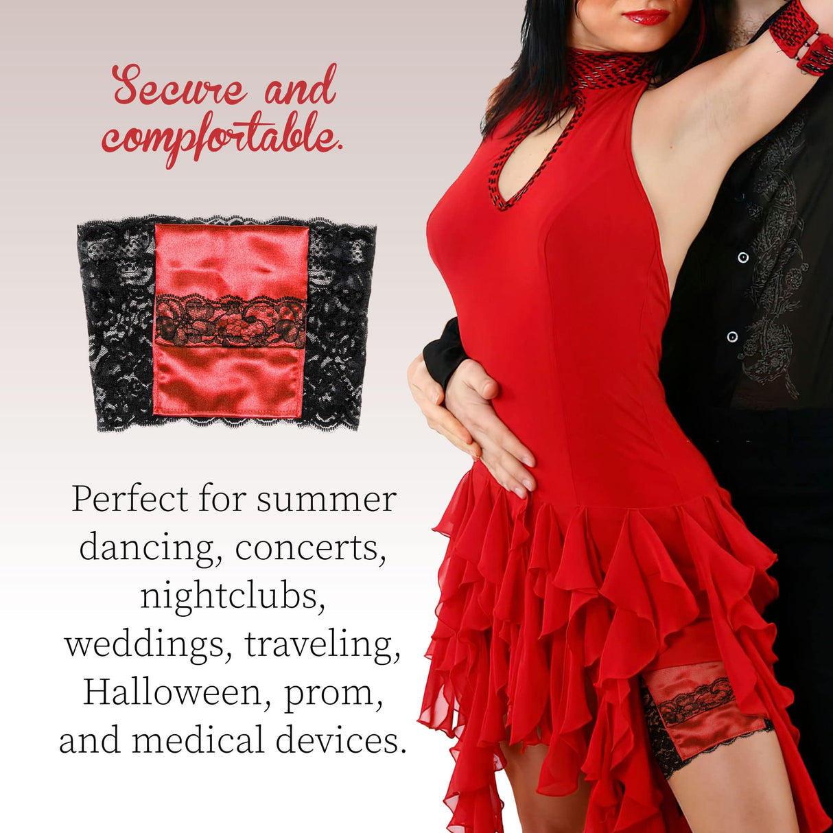 UnderYours Thigh Bag Garter Purse, French Lace Wallet and Flask Holder, Stays Put Silicone Grip, 2 Ample Secured Pockets, Holds Any Size Phone, Money, Passport, & More
