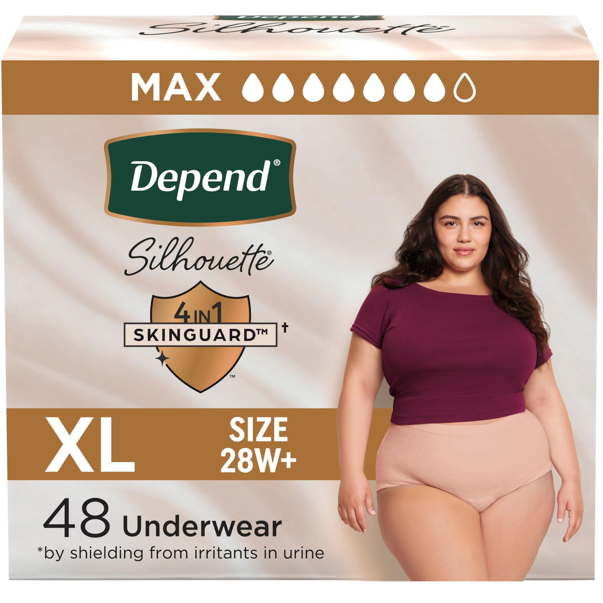 Depend Silhouette Adult Incontinence & Postpartum Bladder Leak Underwear for Women, Maximum Absorbency, Extra Large, Pink, 48 Count (2 Packs of 24), Packaging May Vary