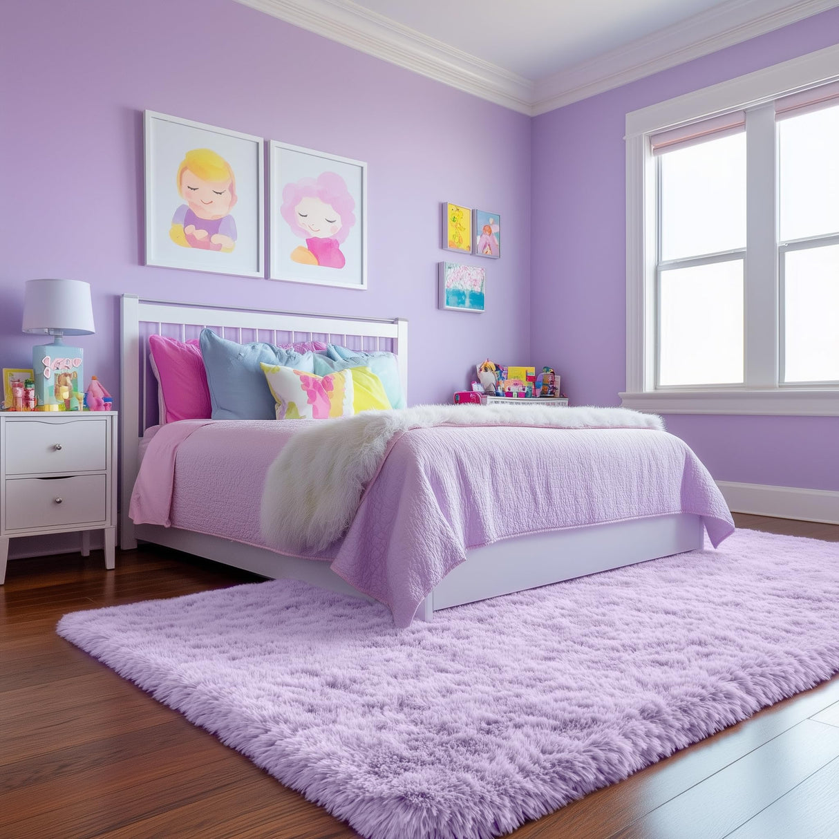 PAGISOFE Fluffy Soft Purple Rug 4' x 6' Rug, Shaggy Rugs for Bedroom Living Room,Furry Rugs for Bedroom Princess,Bedside Rug Nursery Christmas Home Decoration Shag Carpet for Kids Teen's Room