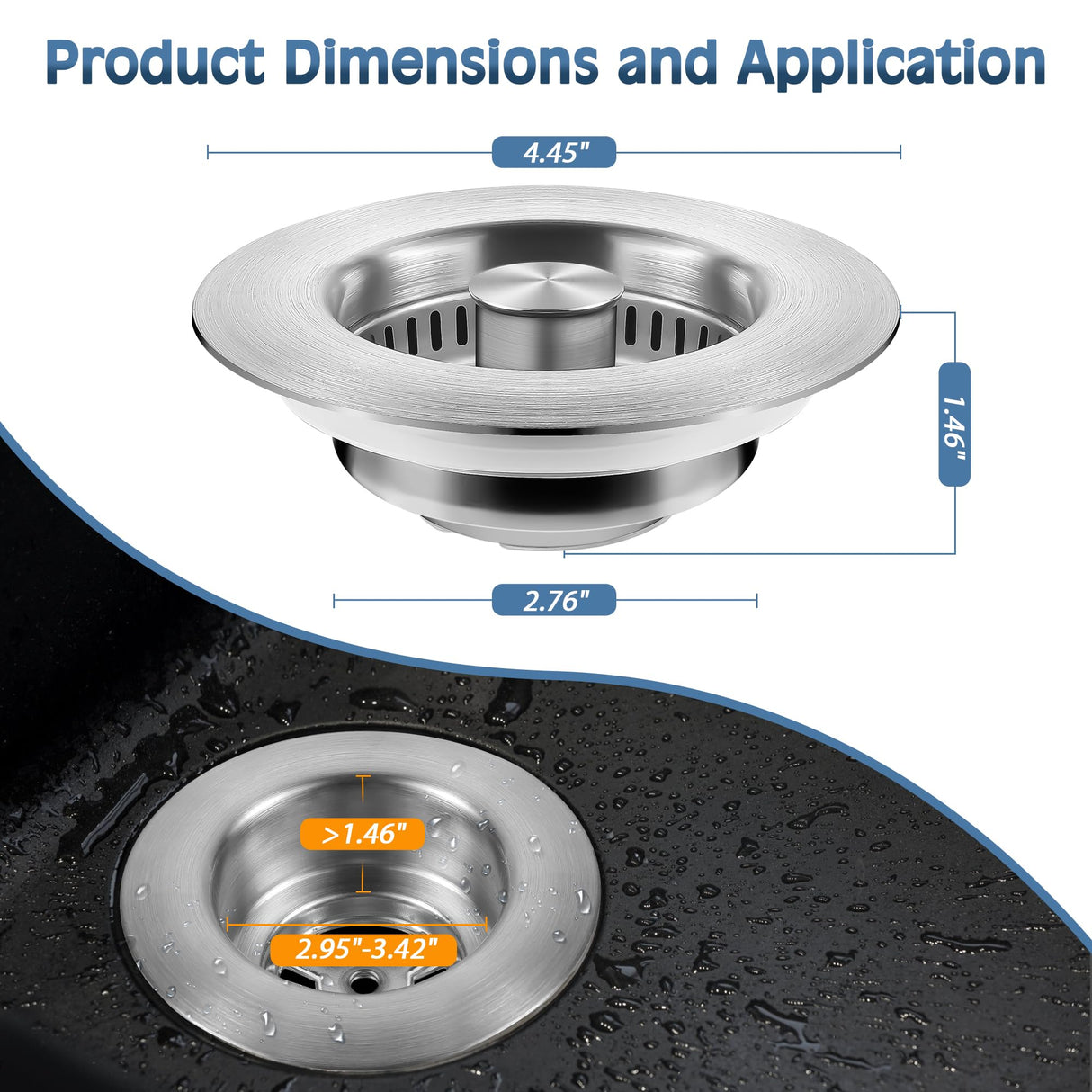 Kitchen Sink Drain Strainer 2 Pack, 304 Stainless Steel Pop Up Sink Stopper, Anti-Clogging Sink Drain Strainer for US Standard Kitchen Drain (SUS304 Brushed)