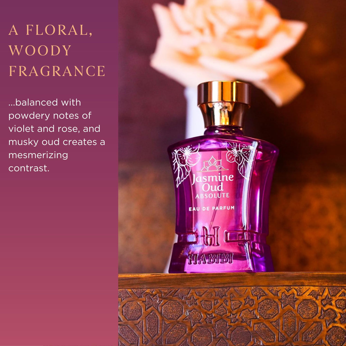 H HABIBI Jasmine Oud Absolute Arabian Oud Perfume for Women, Floral Long-Lasting Cologne For Women - Eau de Parfum (2.5 Oz) Oud Woody & Musk Perfume With Notes of Leather, Violet, Rose, & Tonka Bean