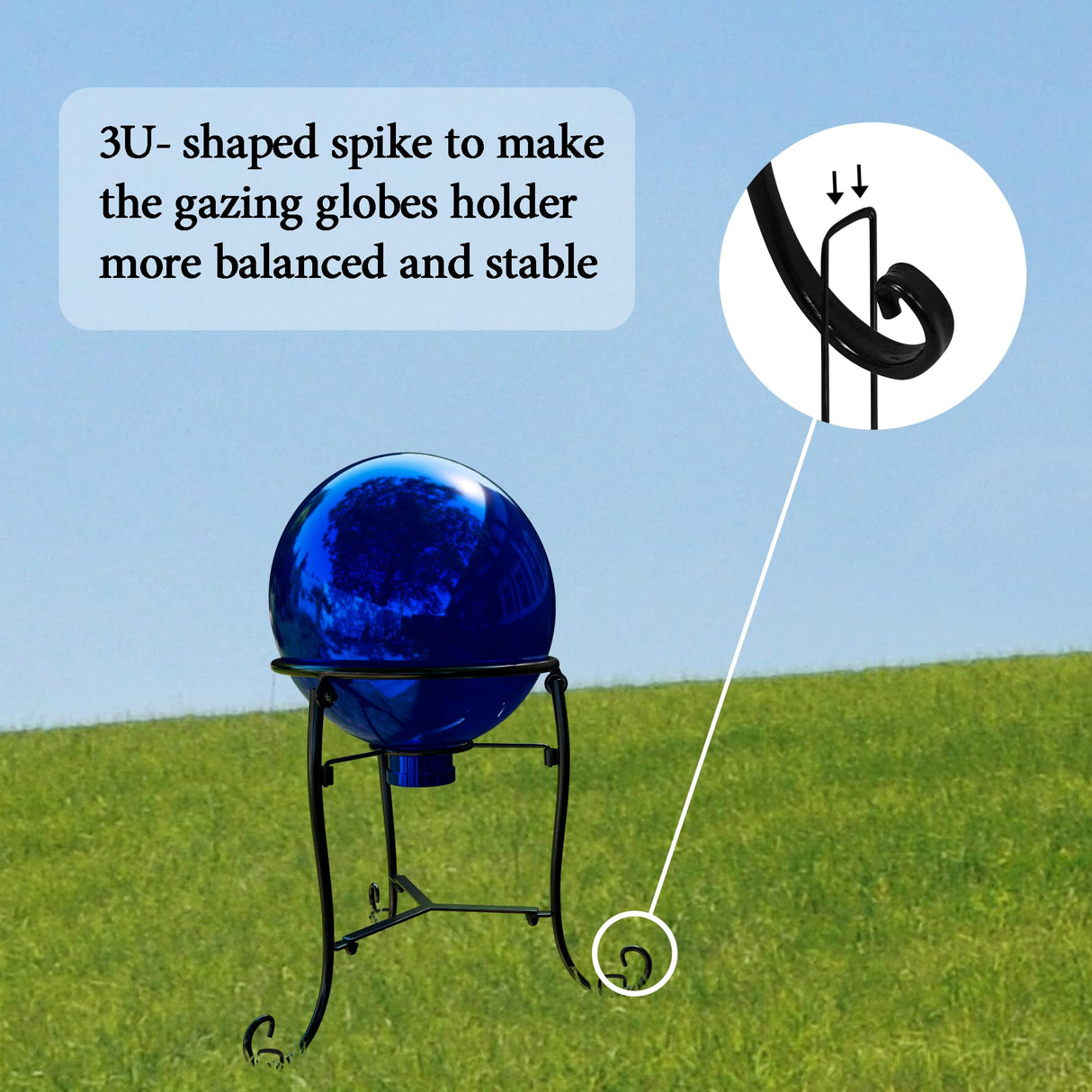 Polyjkl 10" Tall Gazing Ball Stand for 8-10 inch Balls, Black Metal Gazing Globe Display Holder Stands for Outdoor Garden Clearance, 8" L x 8" W x 10" H