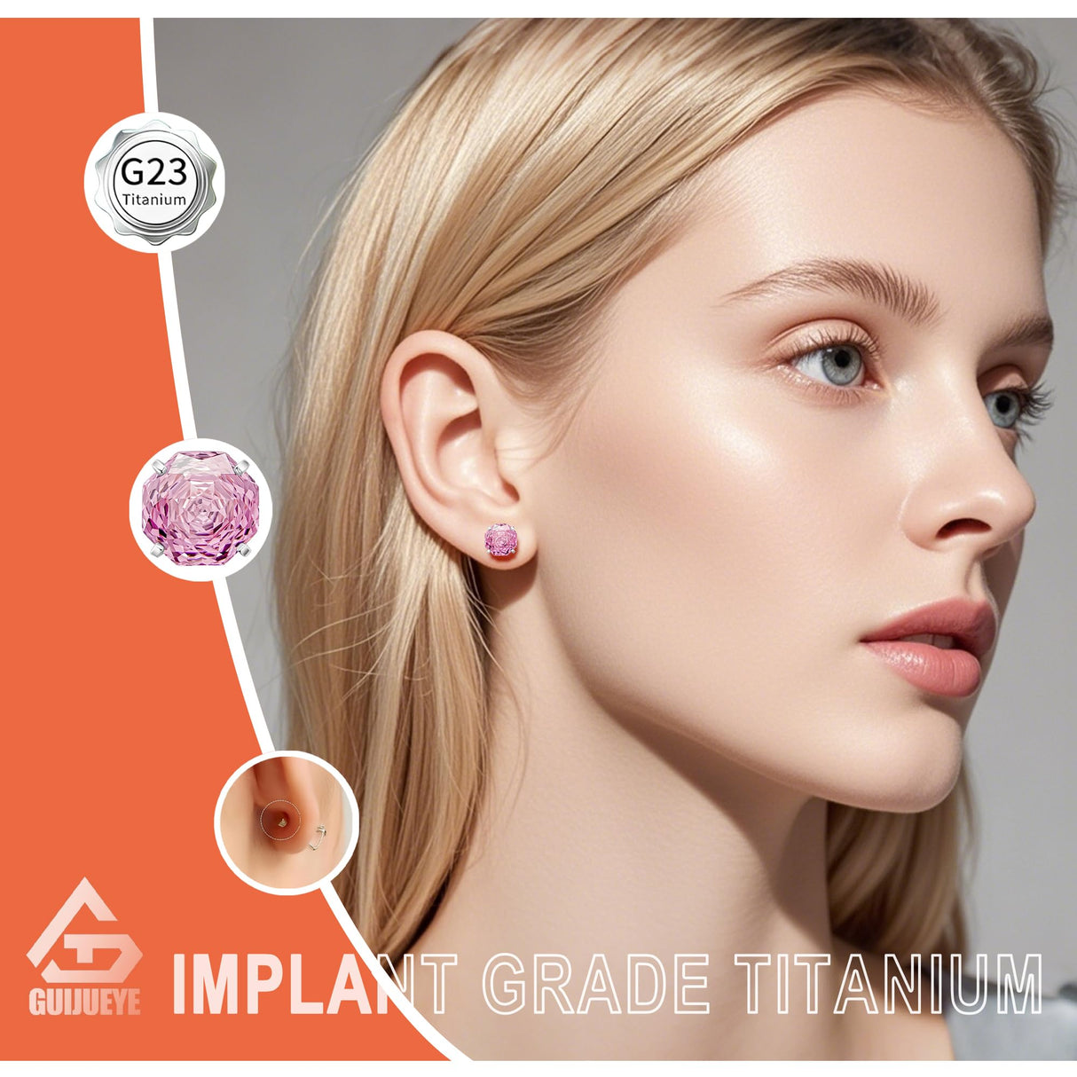 GUIJUEYE Implant Grade Titanium Rose Cut CZ Earrings for Sensitive Ears