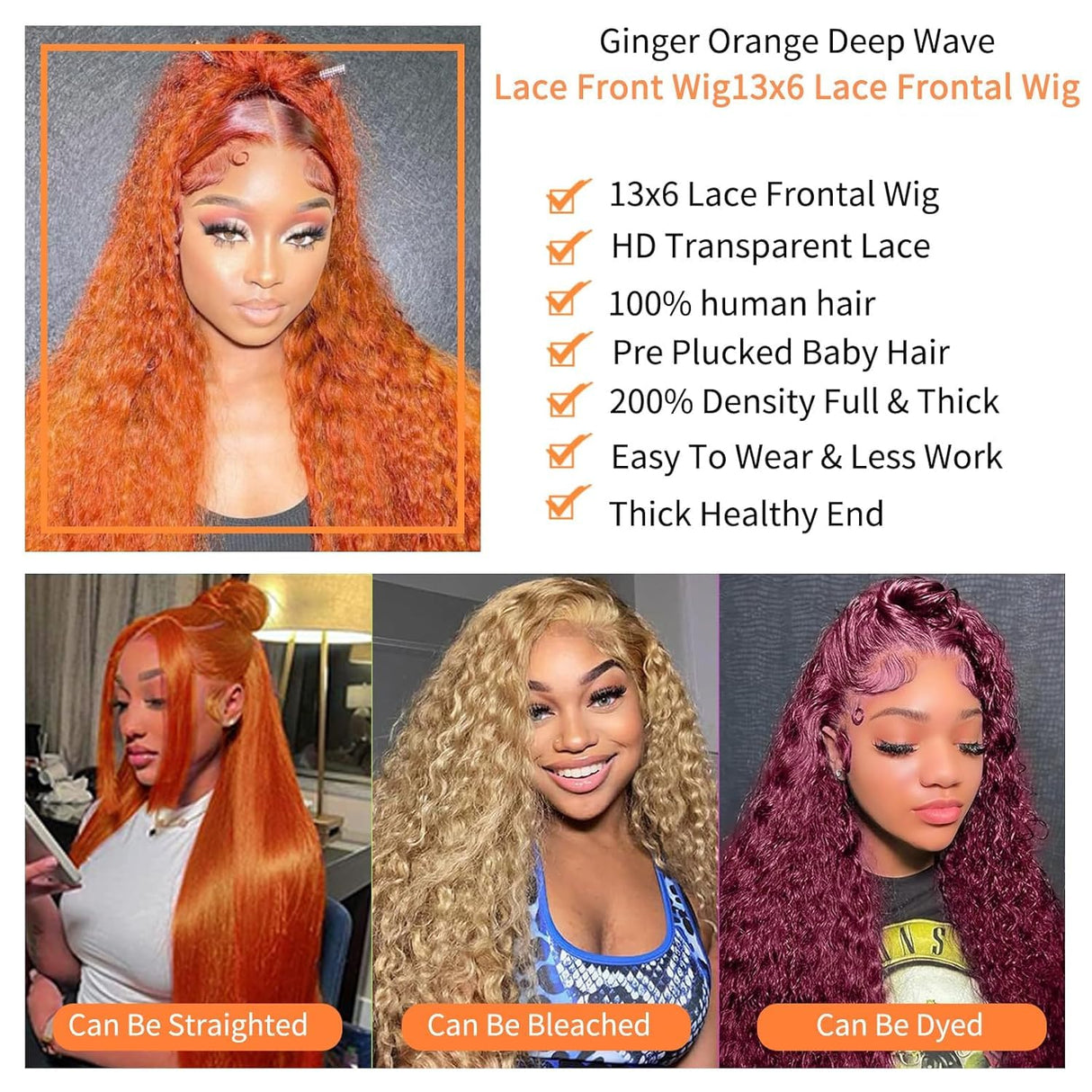 Bilisar 30 Inch Ginger Wig Human Hair 13x6 Deep Wave Lace Front Wigs 200 Density Hd Lace Curly Orange Wig Glueless Wigs Human Hair Pre Plucked Pre Cut With Baby Hair