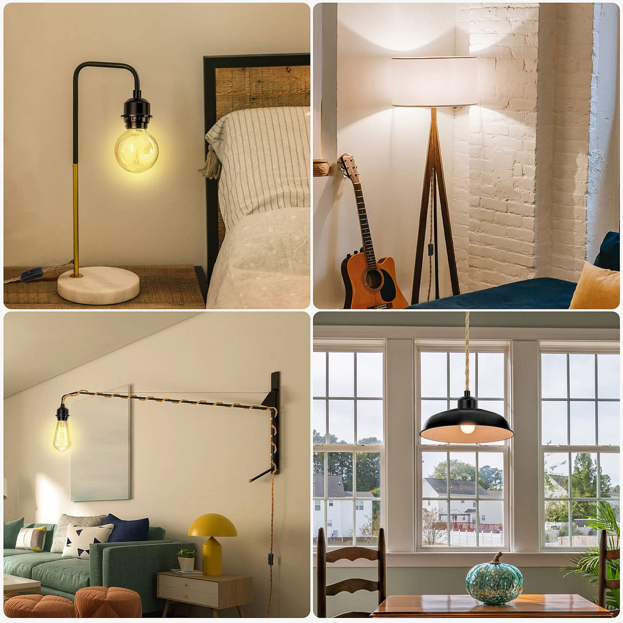 LYOOWNG 2Pack Plug in Pendant Light Cord, Farmhouse Hanging Lights with Plug in Cord, 15FT Hemp Rope Plugin Hanging Light Cord Kit with On/Off Switch, E26 E27 LightSocketCord