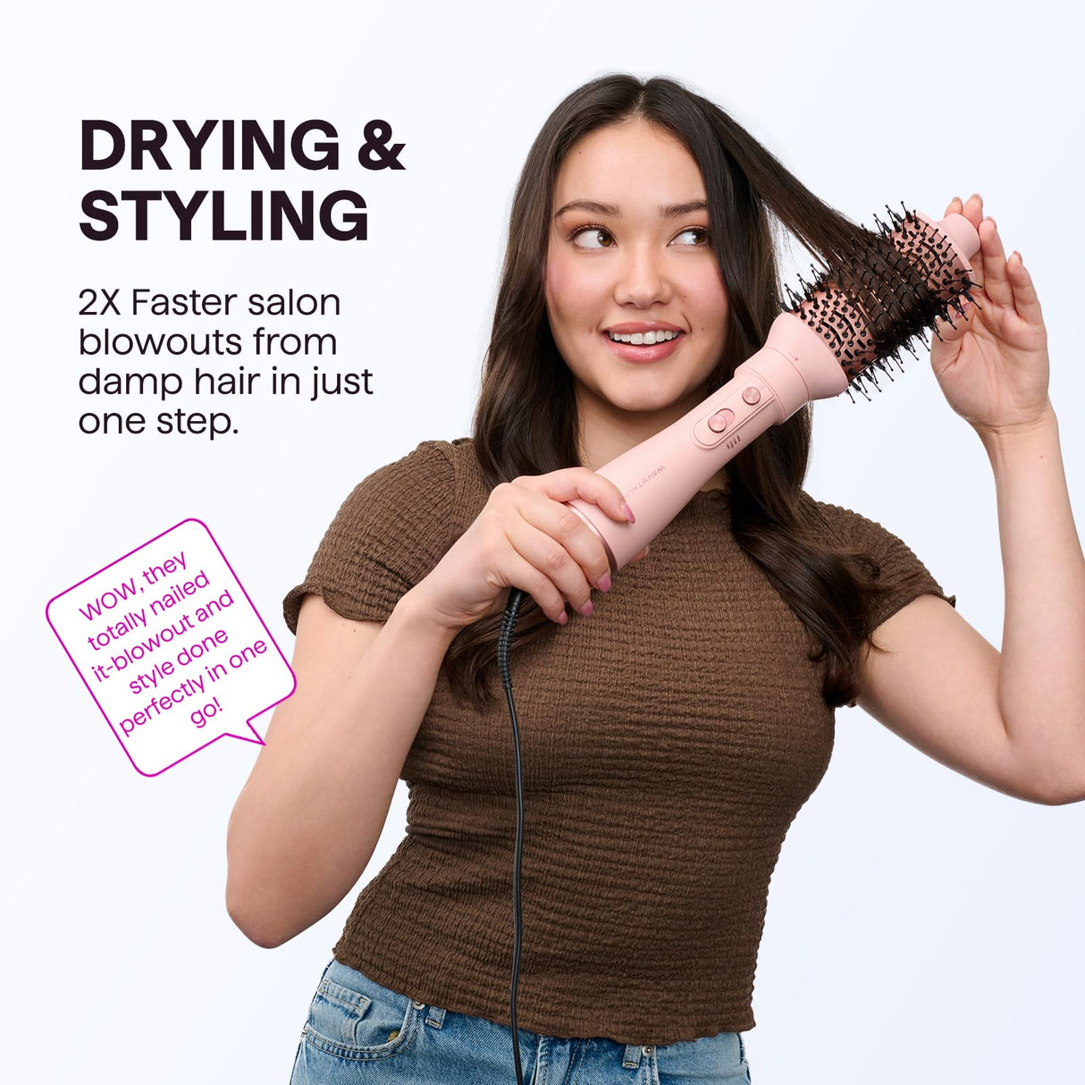 Blow Dryer Brush Set, Wavytalk Air Sculpt 5-in-1 Hot Air Brush Set | Multi Hair Styler for Salon Blowouts, Volumizing, and Straightening, Sleek Frizz-Free for Every Hair Type, Pink