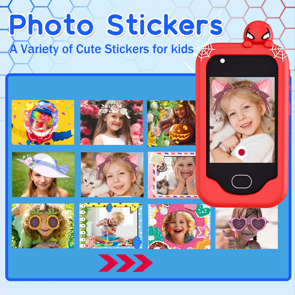 Gocina Kids Smart Phone, Toddler Christmas Birthday Gift for Age 3-10, Touchscreen Kids Cell Phone Toy with Cameras, Learning, Music, Games and 32 GB Card