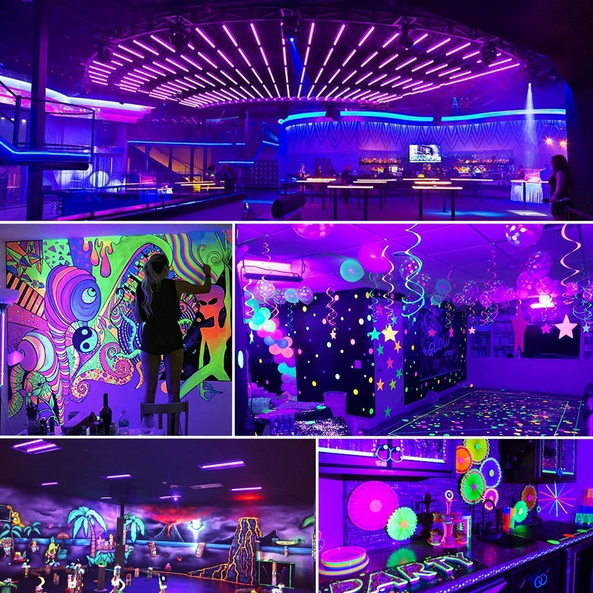 4 Pack LED 42W Black Lights, Blacklight Bars for Glow Party, Halloween