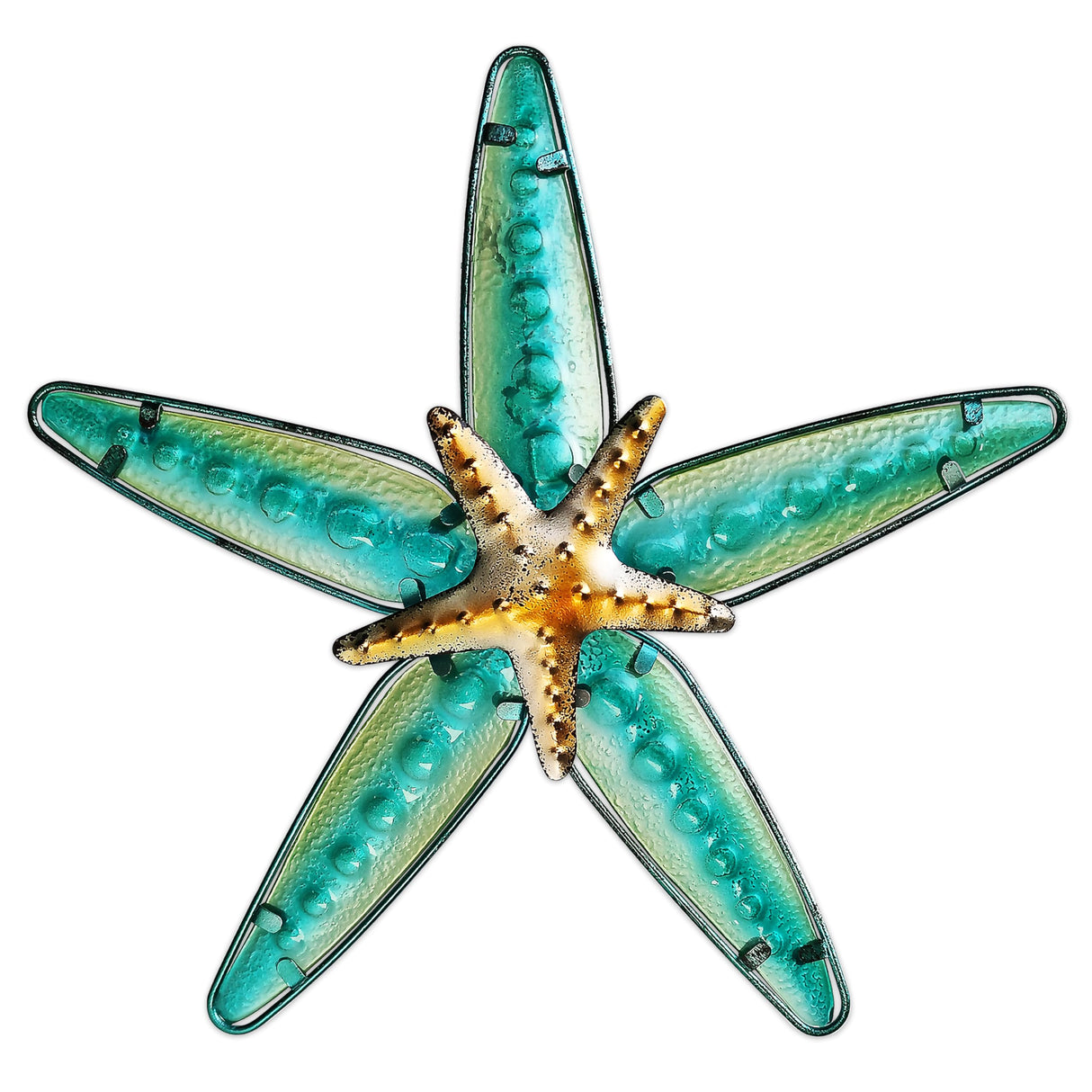 JOYBEE HOME&GARDEN Metal Starfish Wall Decor, Sea Life Coastal Decorations 13.25 inch Starfish Wall Art(Blue)