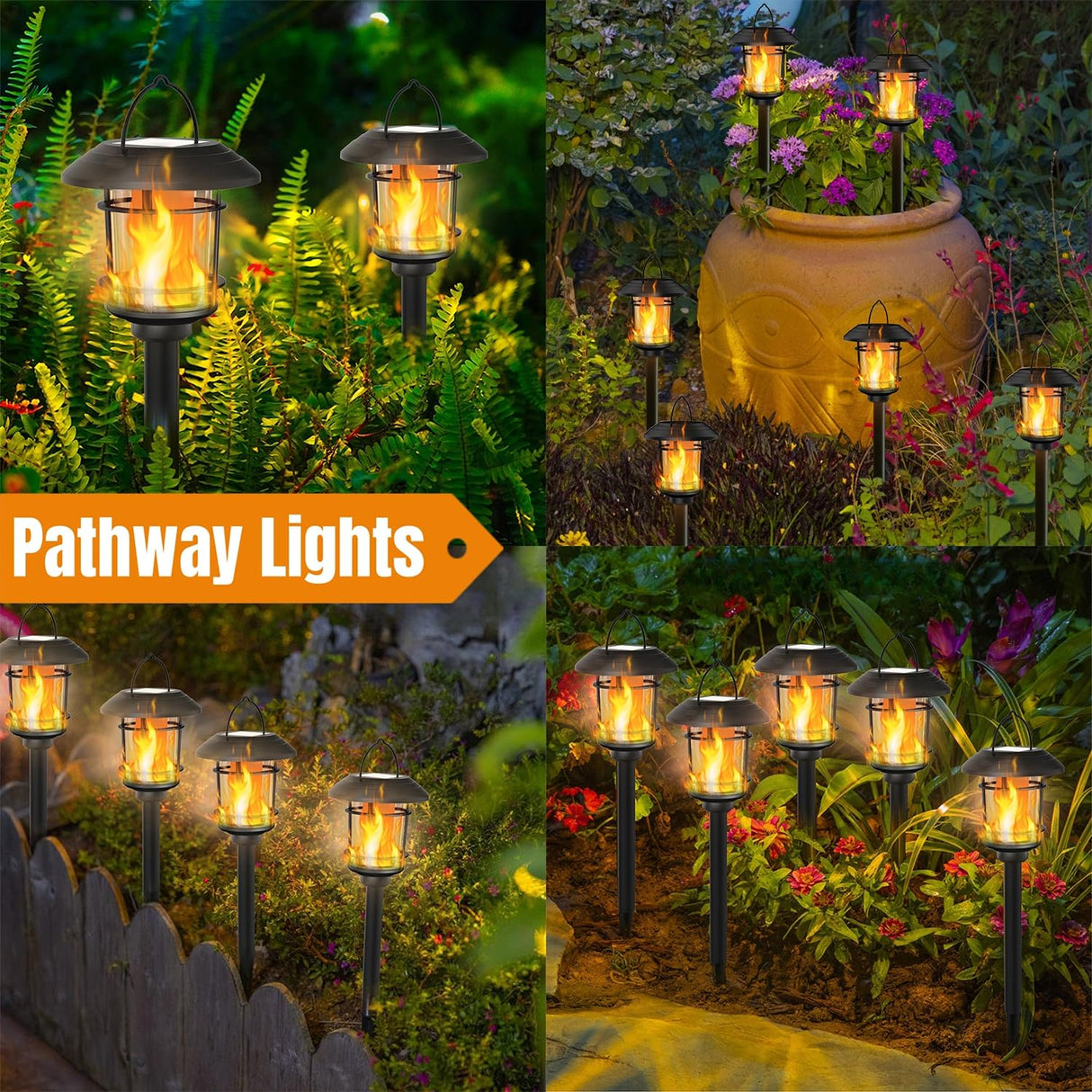 Dynaming 6 Pack Solar Flame Torch Lights Outdoor, Halloween Dual Use Flickering Flame Garden Light, Christmas Hanging Lanterns, Auto On/Off & Waterproof Lighting for Lawn Patio Yard Walkway Driveway