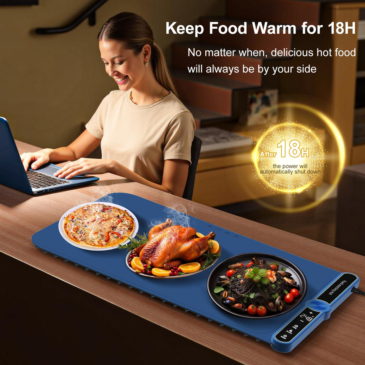 Electric Silicone Food Warmers for Parties Buffet XXL 40”X15” Extra Extra Large Food Warming Mat Keep Food Warm Last 18H Even Heating 104F to 248F with Child Lock Easy Clean