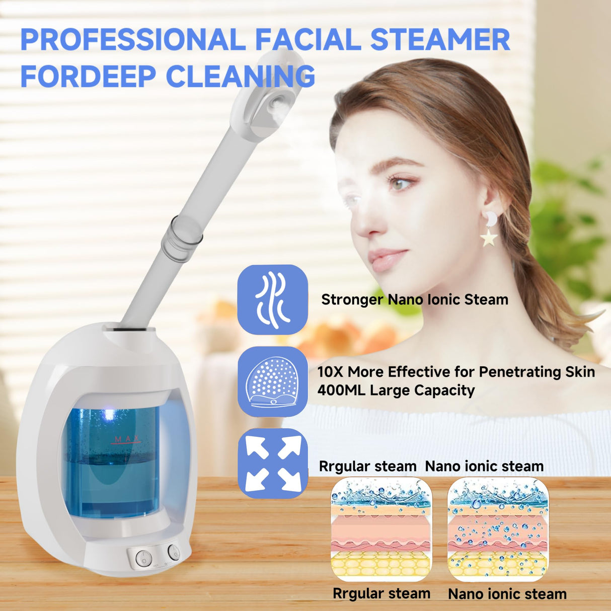 Facial Steamer, Face Steamer for Esthetician and Nano Ionic Portable Ozone Steamer for Face, Professional Facial Steamer for Home Facial Spa.