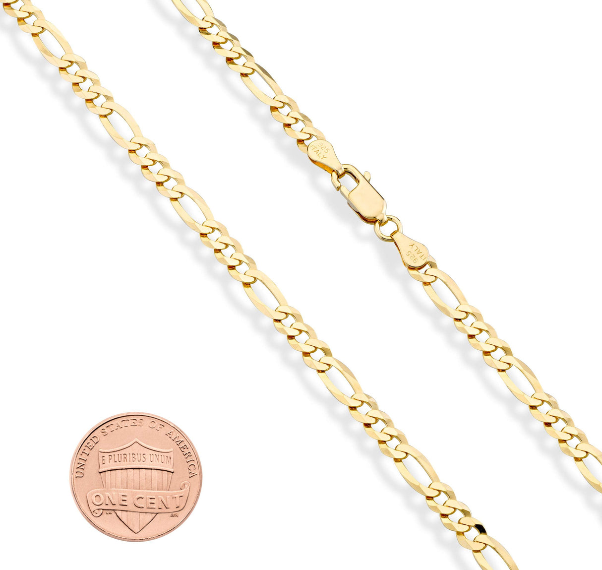 Miabella 18K Gold Plated Sterling Silver Italian 5mm Diamond-Cut Figaro Chain Bracelet for Women Men, 925 Made in Italy (Length 8 Inches)
