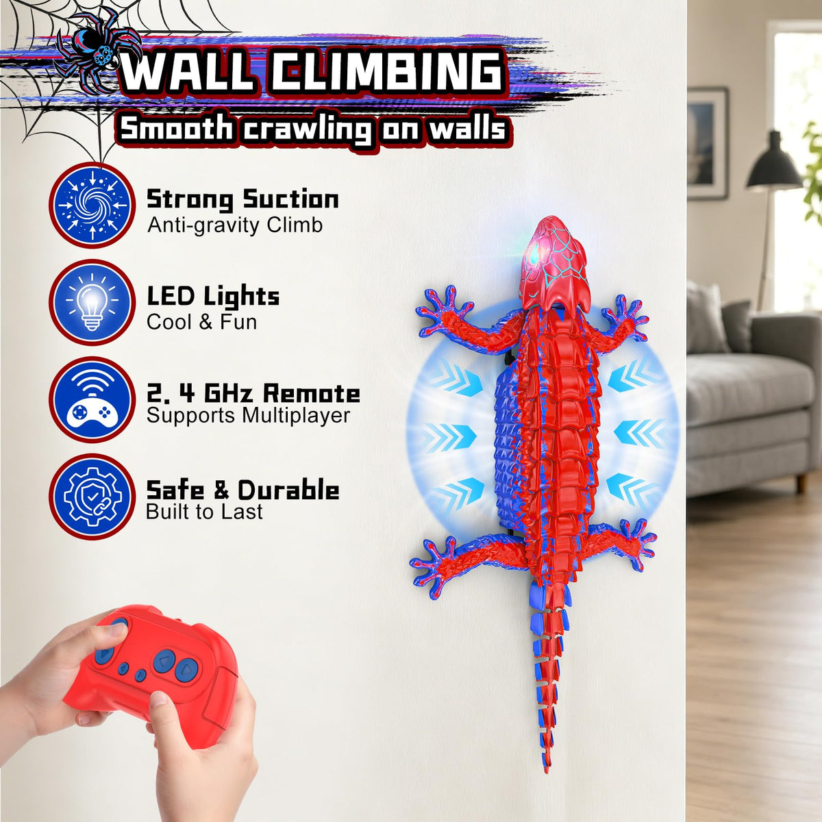 Loueouv RC Wall Climbing Gecko, Rechargeable Remote Control Robot for Kids