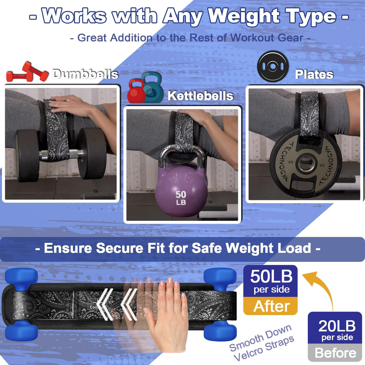 Coniflor Hip Thrust Belt - Adjustable Fitness Belt for Dumbbells, Kettlebells, Weight Plates - Support Up to 100 lbs - Upgrade Slip-Resistant Pad for Safe and Comfortable Glute Workouts at Home or Gym