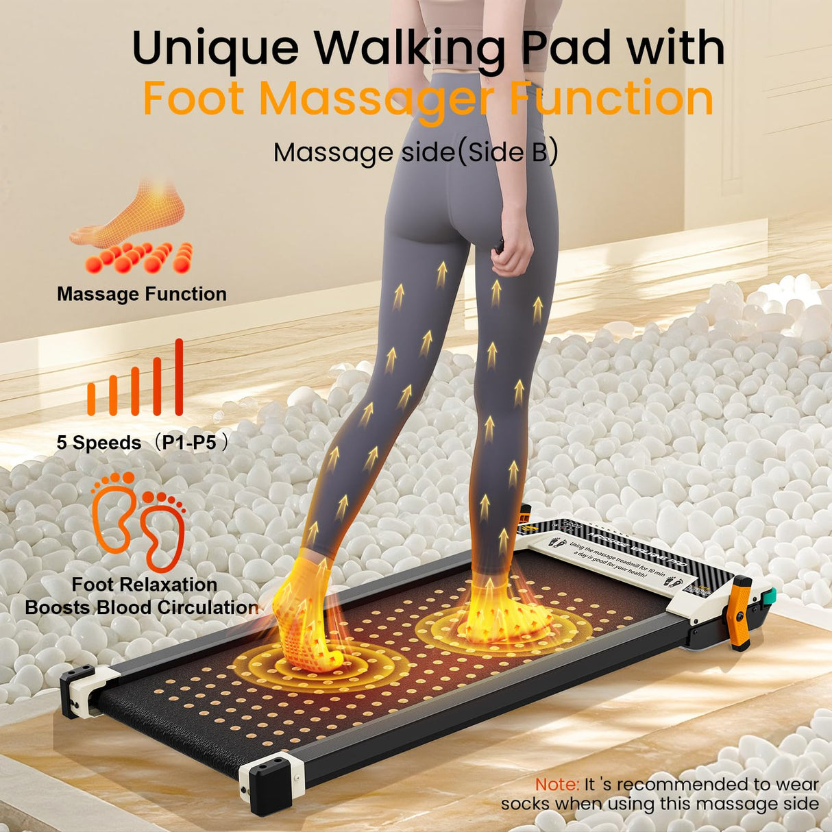 2 Side Walking Pad with Incline Massage Function, 2 in 1 Under Desk Treadmills Walking Pad and Foot Massager for Home/Office, Portable Treadmill with Remote Control LED Display (Black)