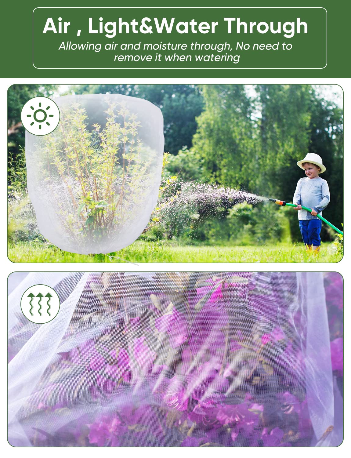 Bird Netting for Garden Protection - 4 Pack Garden Netting Pest Barrier with Drawstring,Mosquito Net Tomato Protective Cover Garden Plant Netting for Blueberry Bushes (4.9 Ft x 4 Ft/4 Pack)