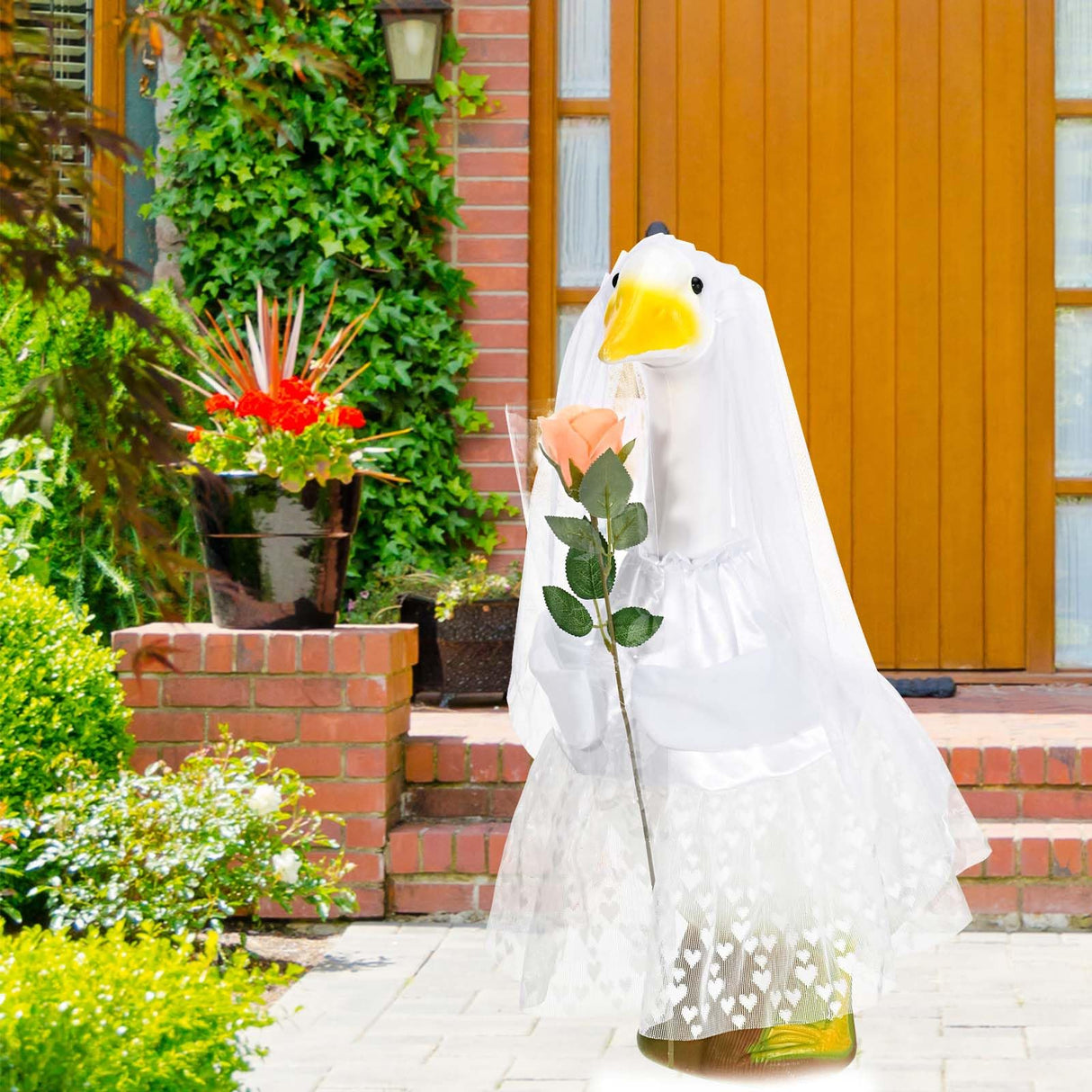 JcHrmers Bride Porch Goose Outfits 23"/ 17'' Cement Goose Decor Garden Party Yard Lawn Geese Outfit (Bride)